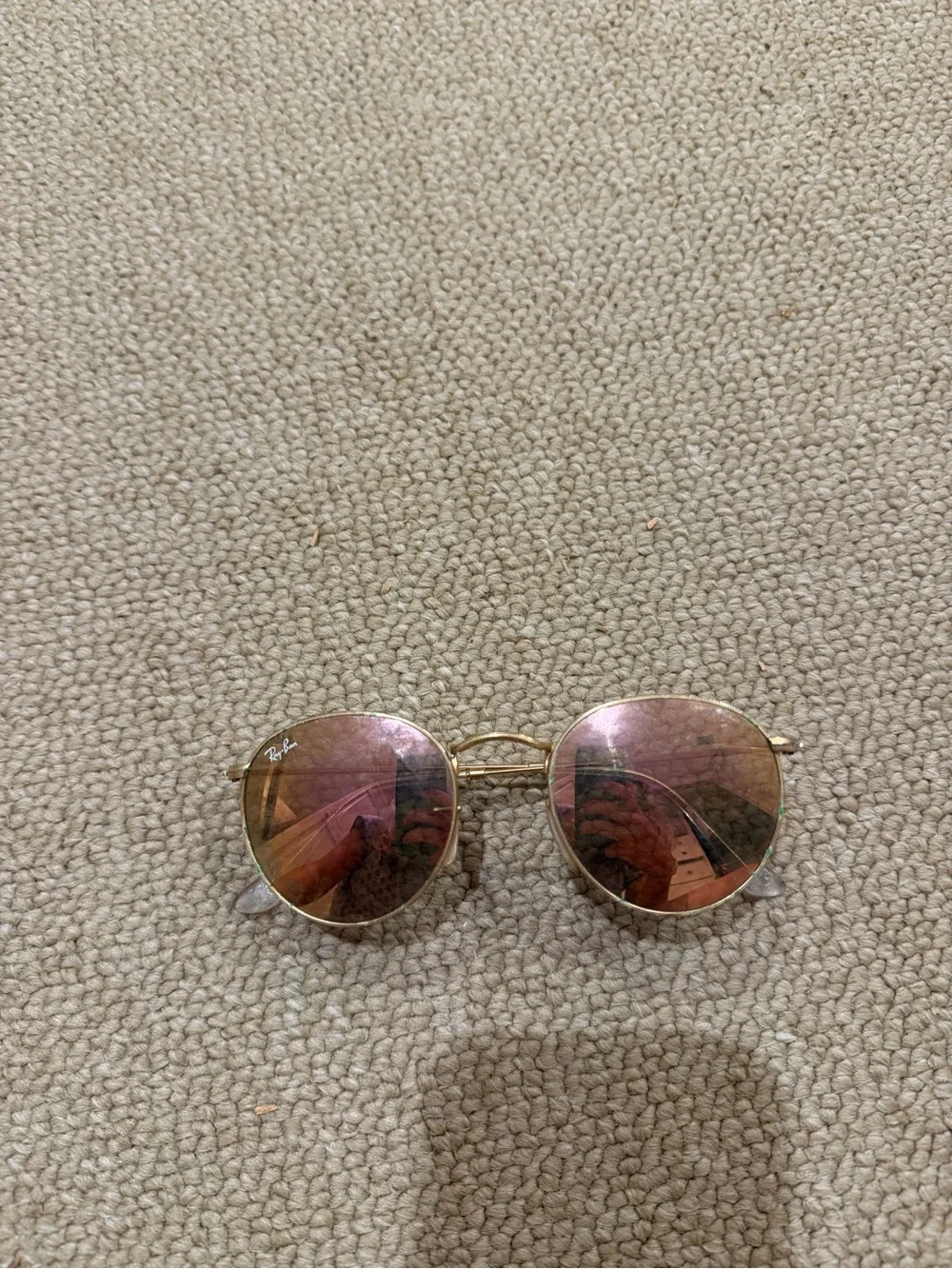 Ray-Ban Gold Frame Sunglasses with Pink Mirrored Lenses